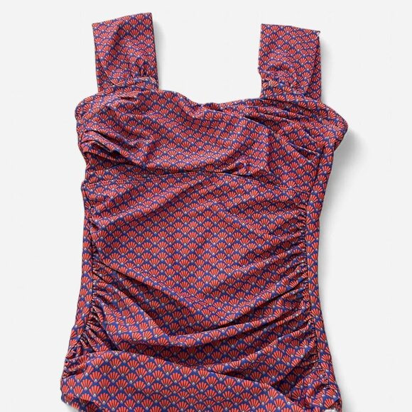 Albion square neck retro geometrical micro print ruched side modest cut swimsuit - Picture 4 of 6